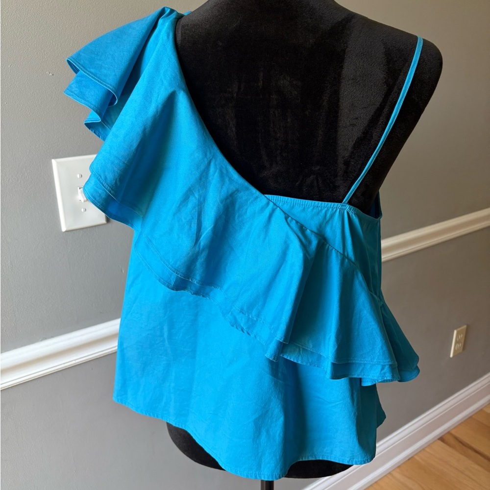 Free Press Turquoise Asymmetrical Ruffle Blouse - Picture 3 of 8